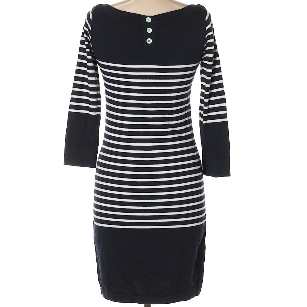 👗Blue and White Striped Long Sleeve Dress